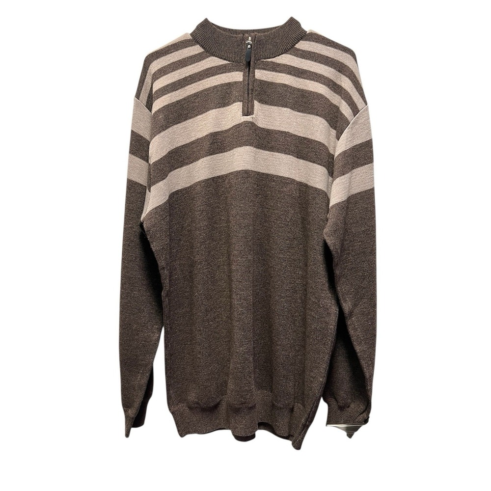 Silver Needle Men's Long Sleeve 1/4 Zip Pullover Sweater XXL Brown Tan Striped